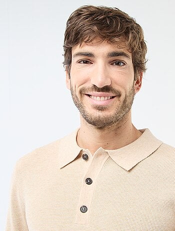 Camisola de malha waffle com gola polo