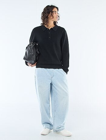 Camisola de malha waffle com gola polo