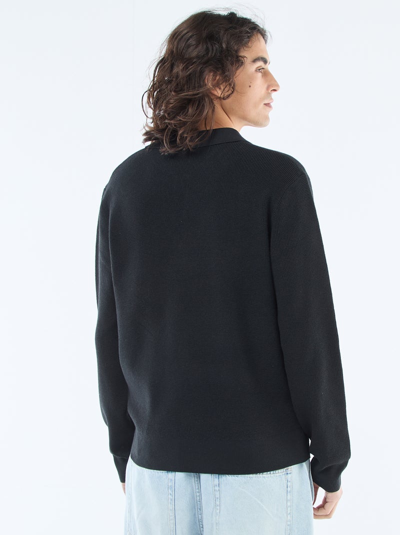 Camisola em malha waffle com gola polo Preto - Kiabi