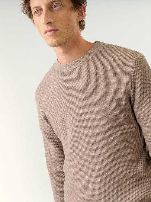 Camisola em malha waffle de gola redonda - Kiabi