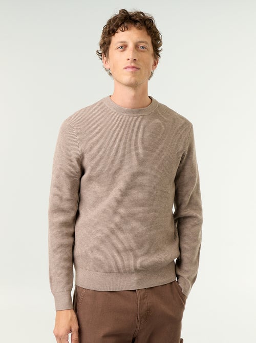 Camisola em malha waffle de gola redonda - Kiabi