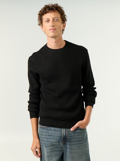 Camisola em malha waffle de gola redonda - Kiabi