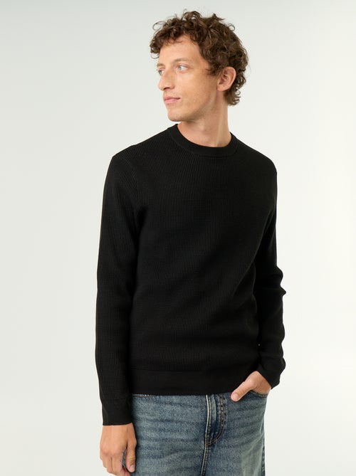 Camisola em malha waffle de gola redonda - Kiabi