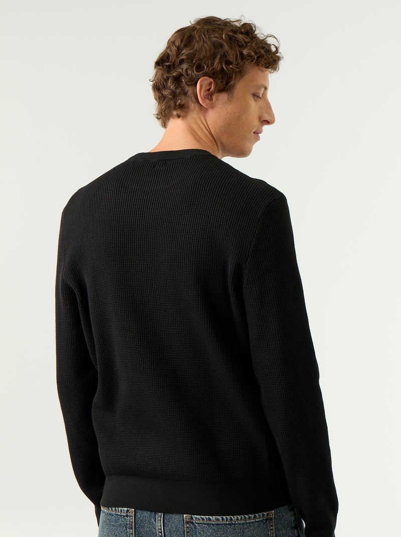 Camisola em malha waffle de gola redonda Preto - Kiabi
