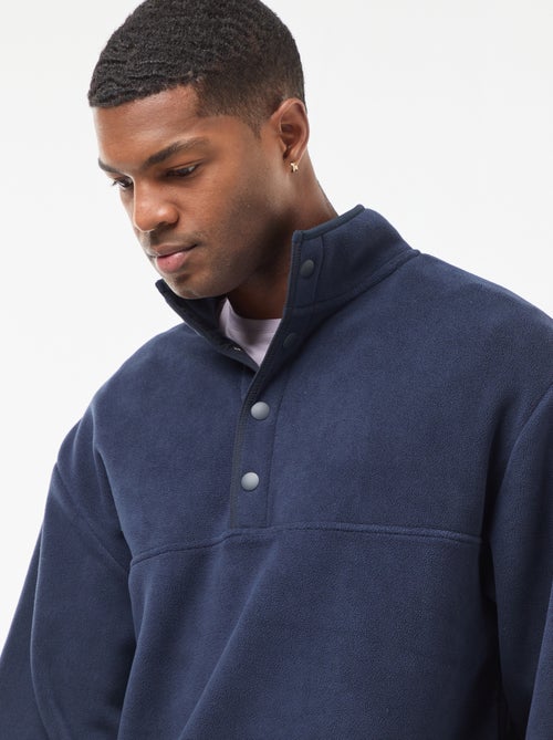 Camisola em polar com gola de camionista com botões de pressão - Kiabi