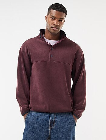 Camisola em polar gola alta com botões de pressão