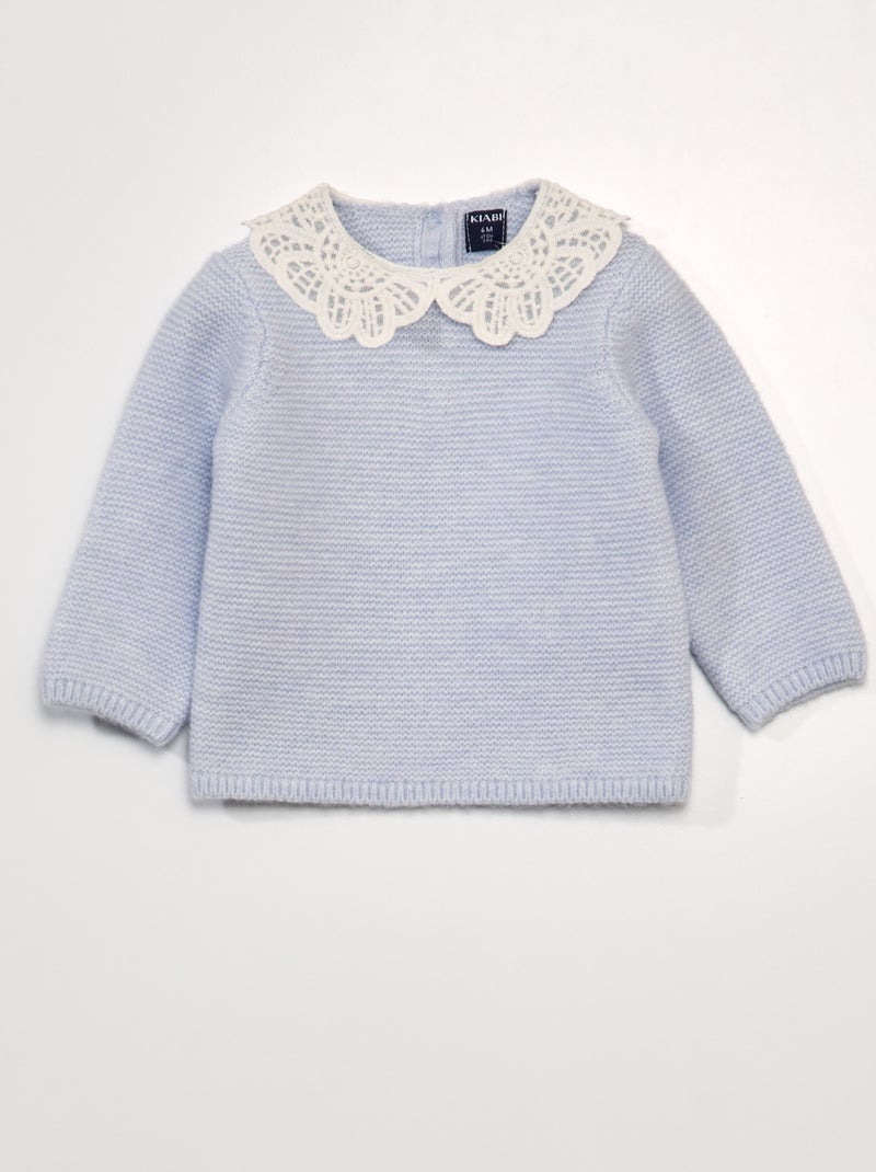 Camisola em ponto mousse com gola de fantasia AZUL - Kiabi