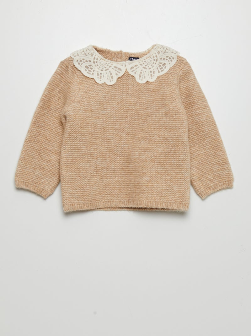 Camisola em ponto mousse com gola de fantasia BEGE - Kiabi