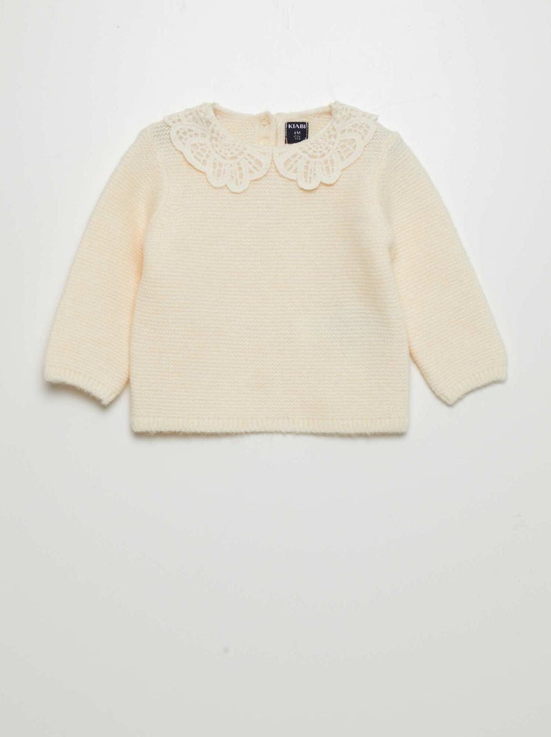 Camisola em ponto mousse com gola de fantasia BRANCO - Kiabi