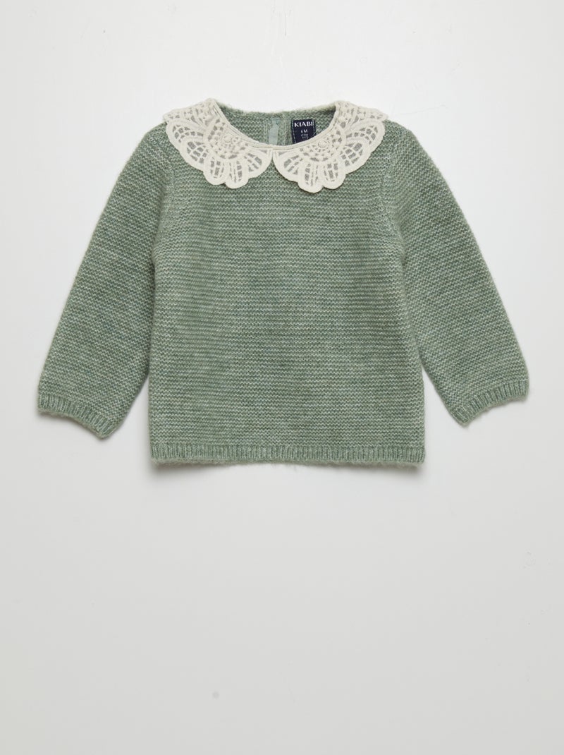 Camisola em ponto mousse com gola de fantasia VERDE - Kiabi