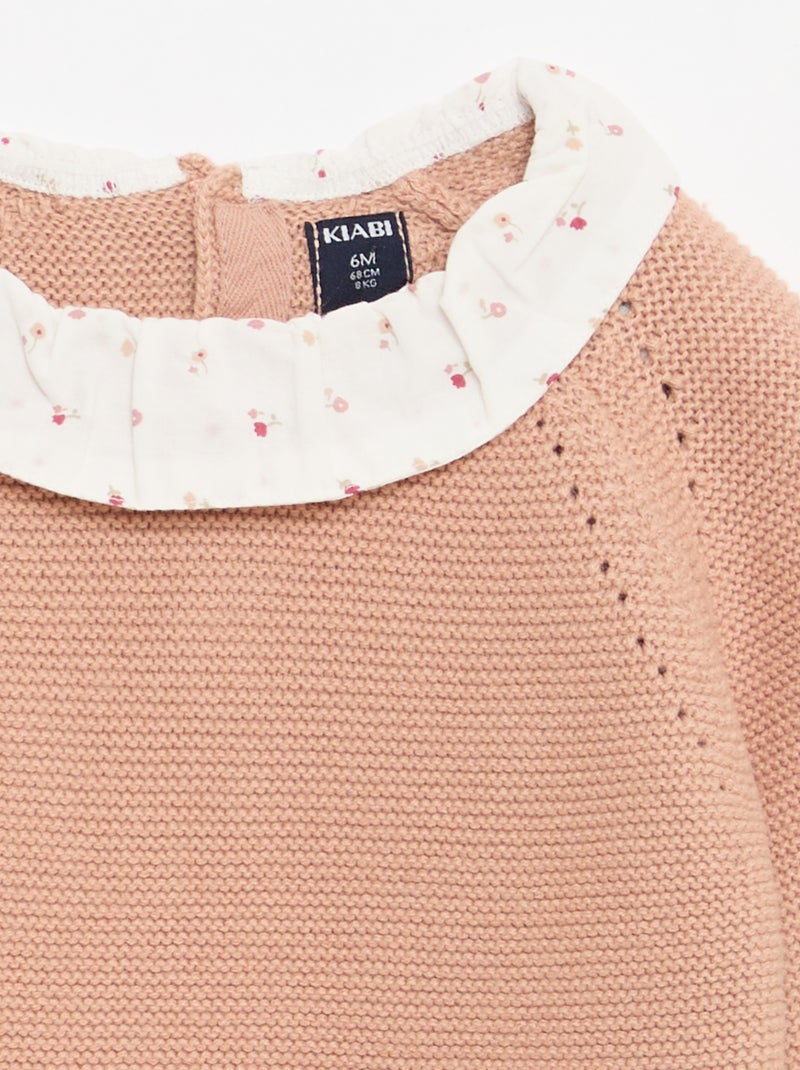 Camisola em ponto musse com gola Peter Pan Branco - Kiabi