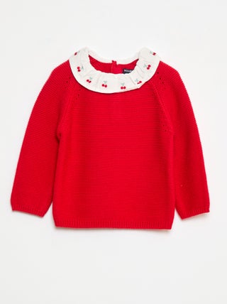 Camisola em ponto musse com gola Peter Pan