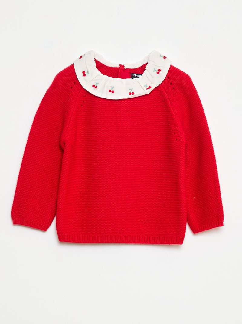 Camisola em ponto musse com gola Peter Pan Vermelho - Kiabi