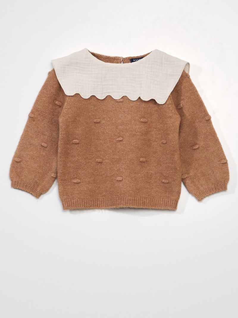 Camisola em tricô com colarinho BEGE - Kiabi