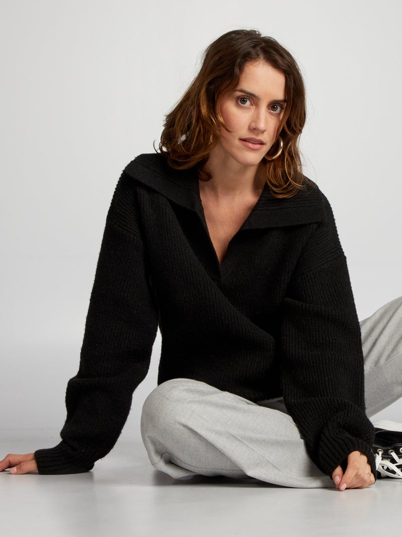 Camisola em tricô com colarinho de polo Preto - Kiabi