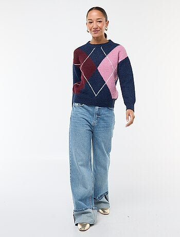 Camisola estampada aos quadrados jacquard