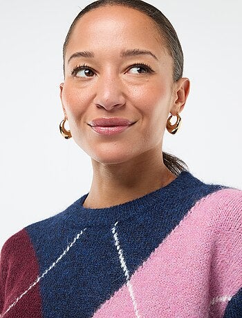 Camisola estampada aos quadrados jacquard