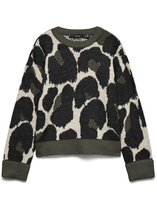 Camisola estampada vero moda leonie para mulher preta/bege - Kiabi