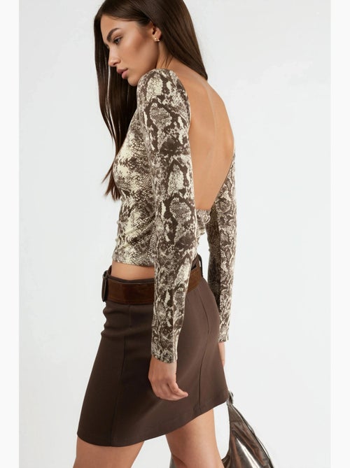 Camisola estampado serpente decote barco curta manga comprida busem - Kiabi