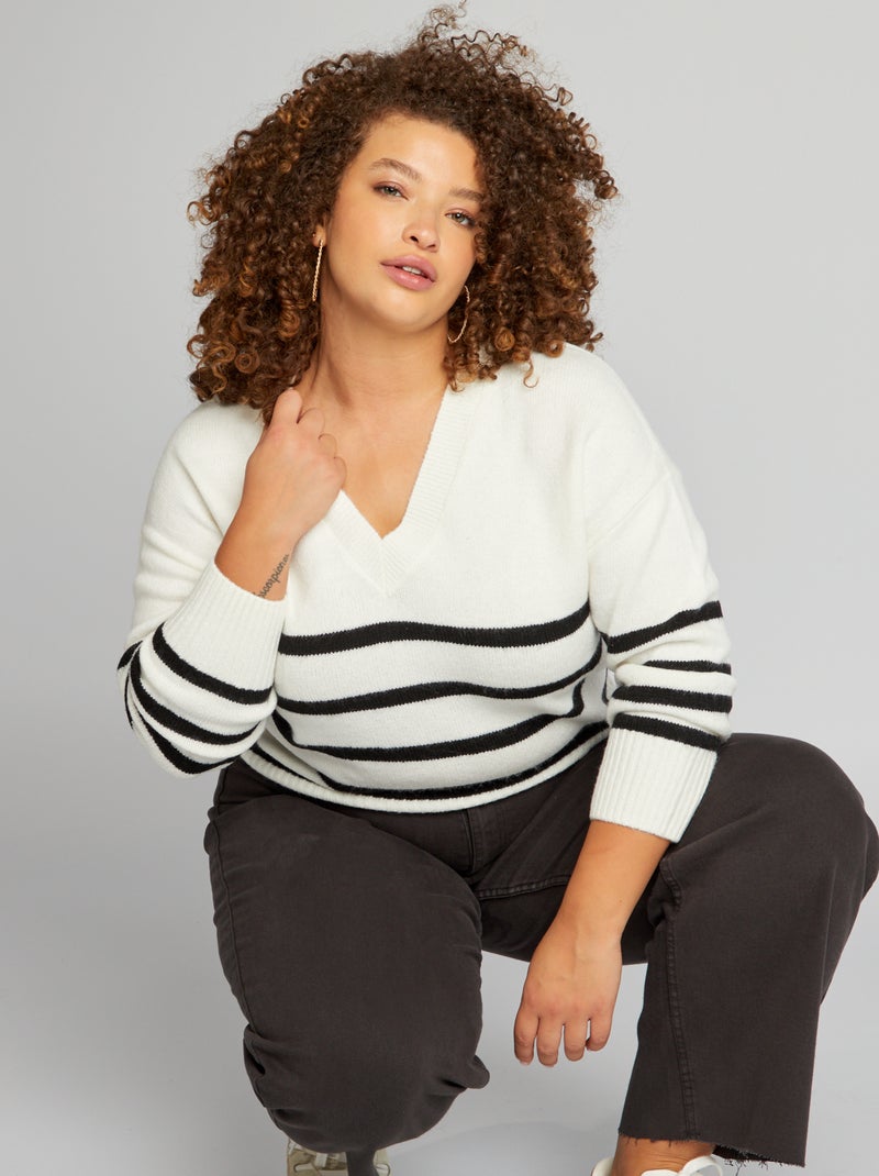Camisola estilo marinheiro com gola em bico Preto - Kiabi