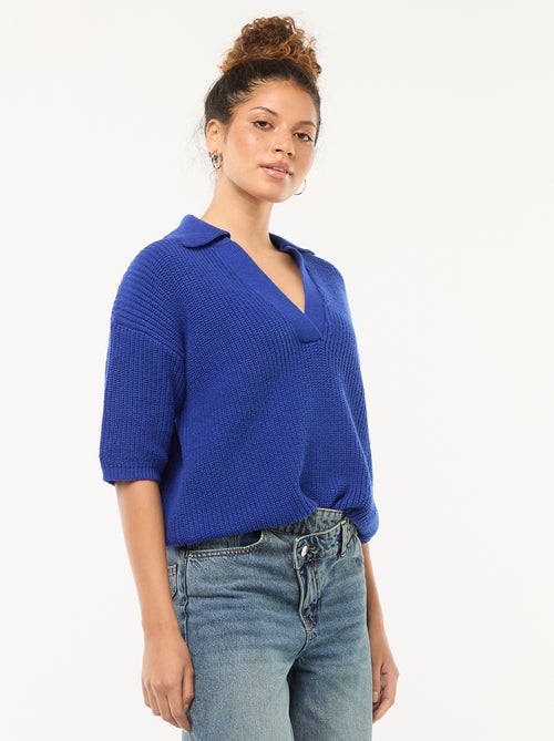 Camisola estilo polo com decote em V - Kiabi