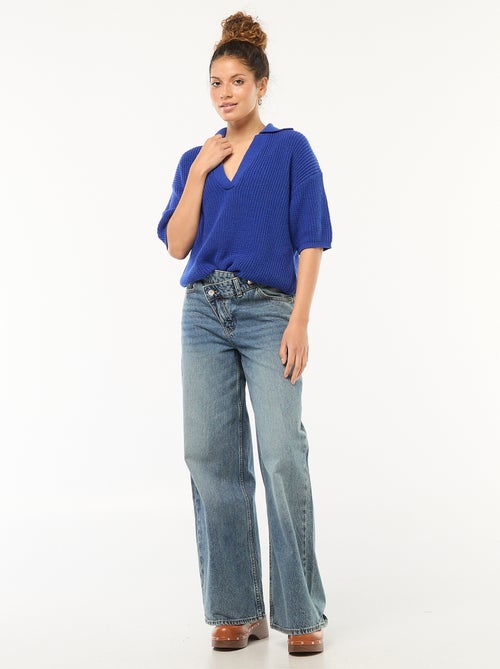 Camisola estilo polo com decote em V - Kiabi