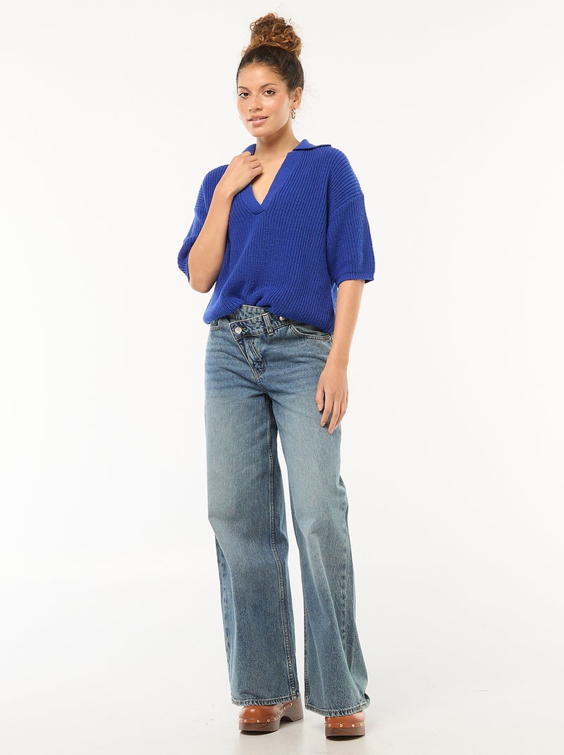 Camisola estilo polo com decote em V Azul - Kiabi