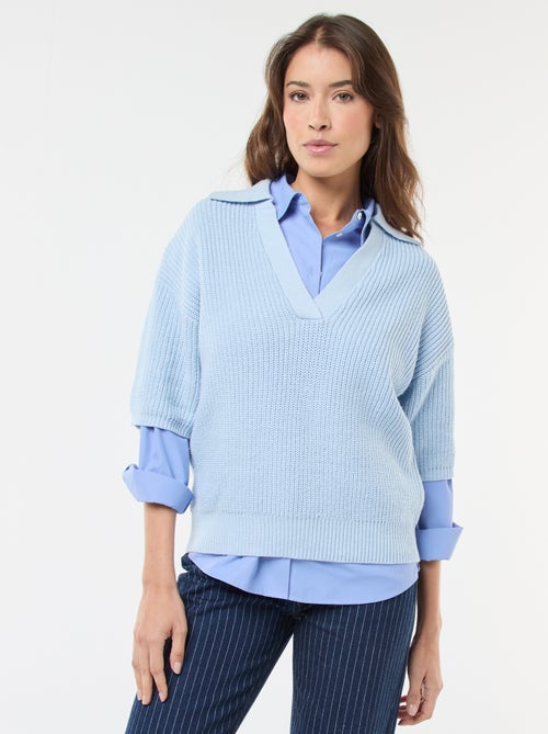 Camisola estilo polo com decote em V - Kiabi