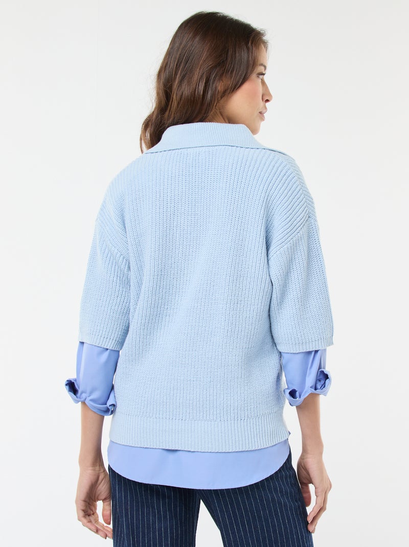 Camisola estilo polo com decote em V Azul - Kiabi