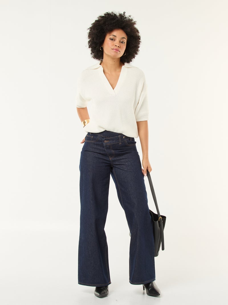 Camisola estilo polo com decote em V Branco - Kiabi