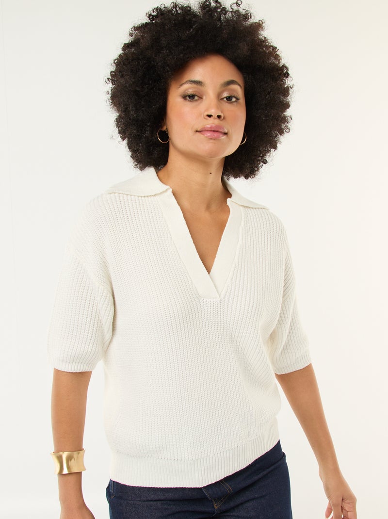 Camisola estilo polo com decote em V Branco - Kiabi