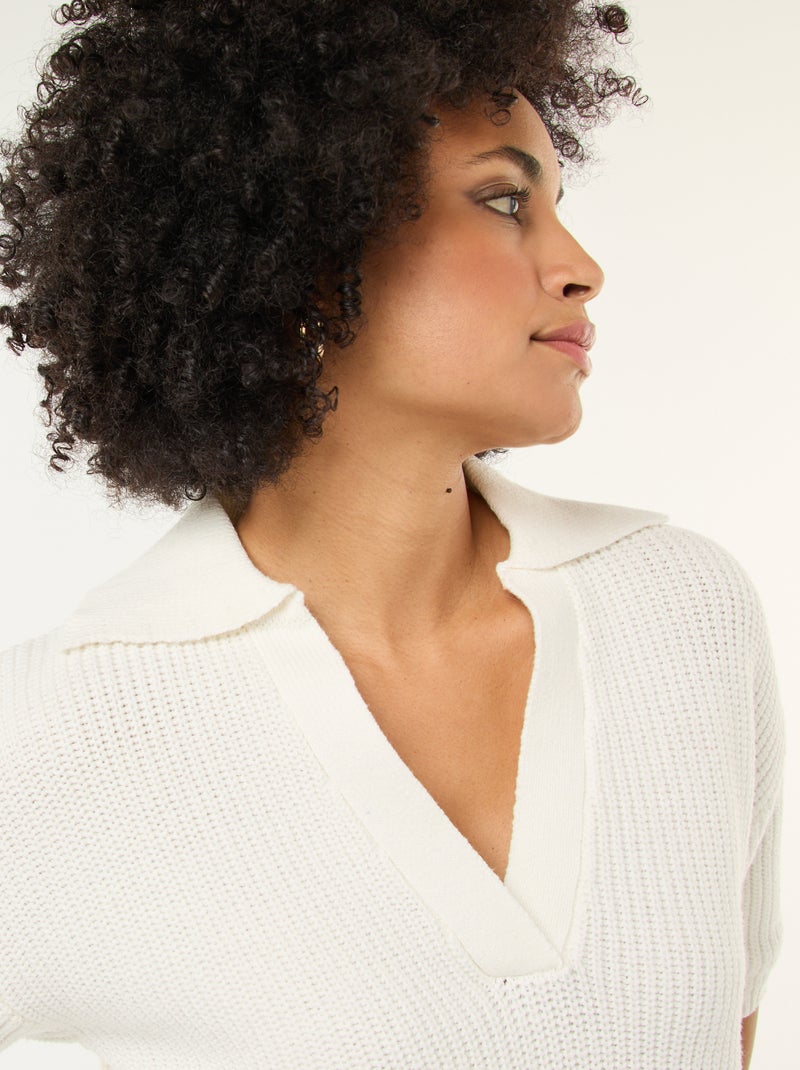 Camisola estilo polo com decote em V Branco - Kiabi