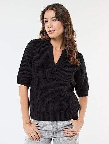 Camisola estilo polo com decote em V