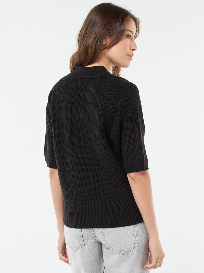 Camisola estilo polo com decote em V Preto - Kiabi