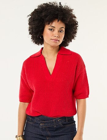 Camisola estilo polo com decote em V