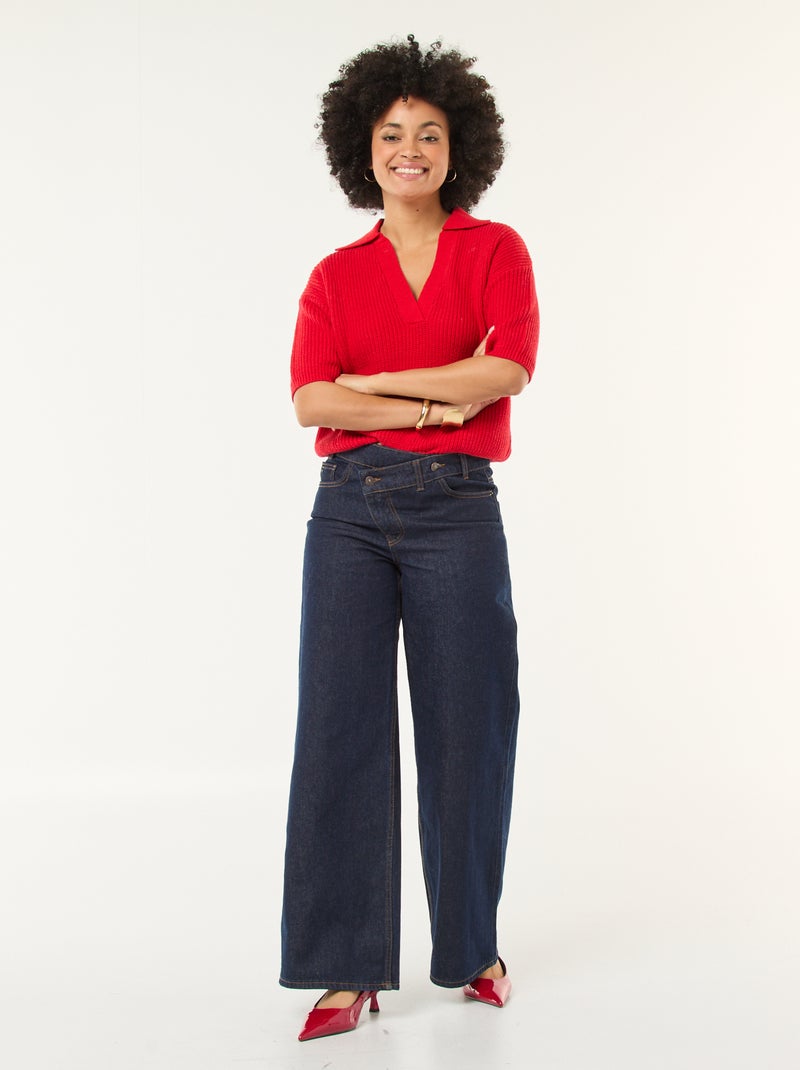 Camisola estilo polo com decote em V Vermelho - Kiabi