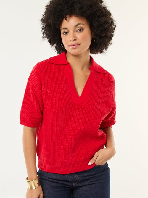 Camisola estilo polo com decote em V - Kiabi