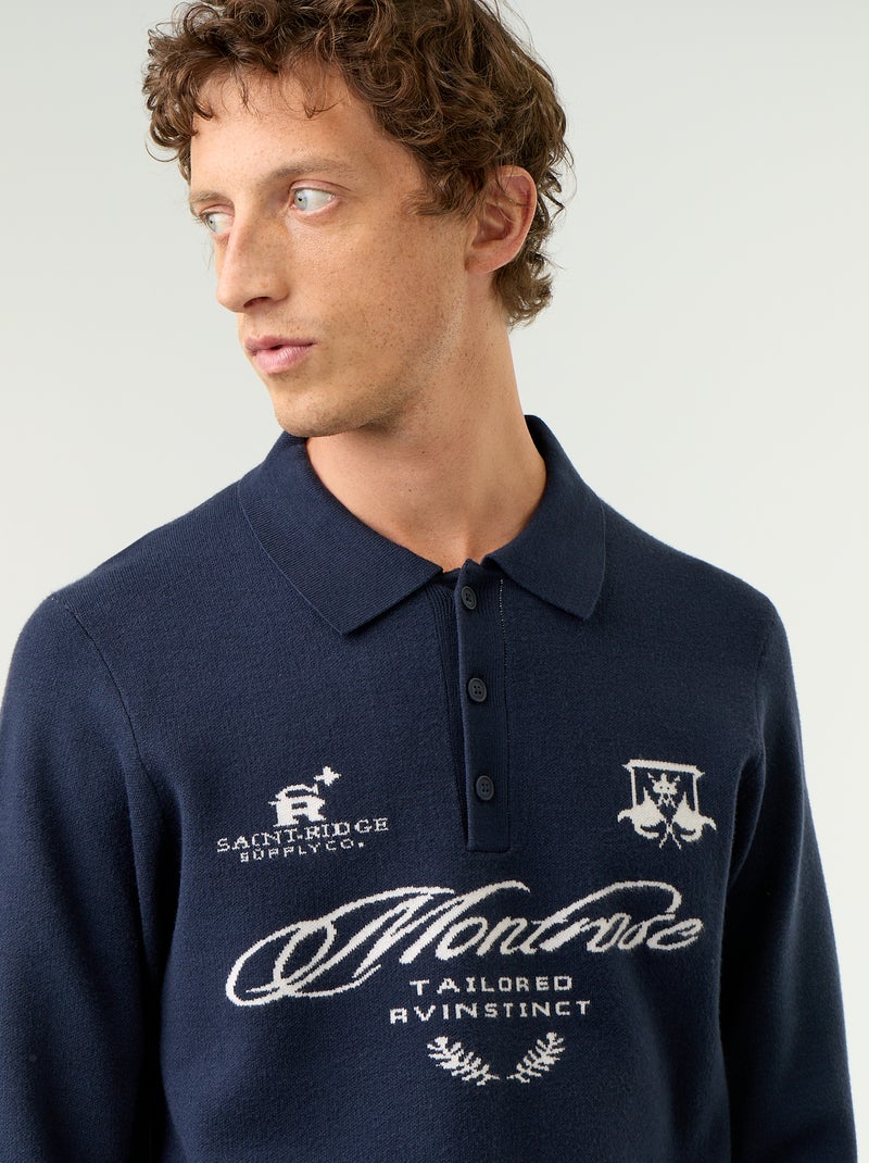 Camisola estilo polo com estampado Azul - Kiabi