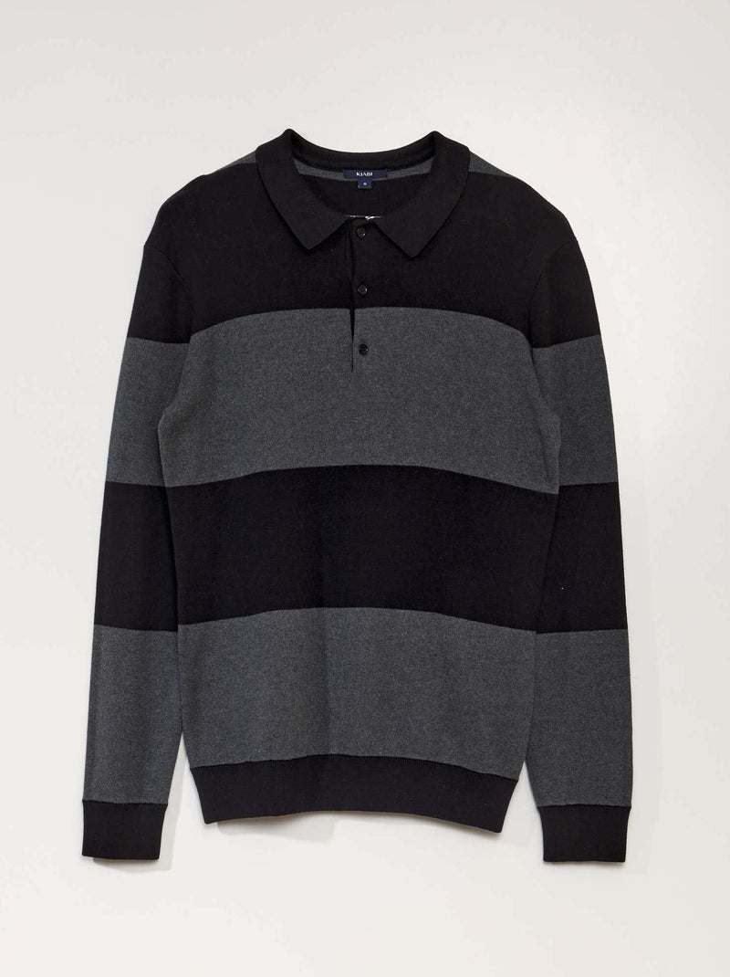 Camisola estilo polo de manga comprida PRETO - Kiabi