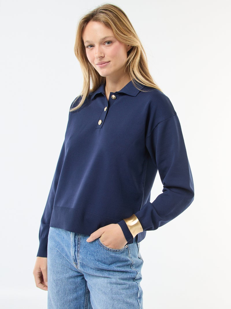 Camisola estilo pólo em malha stretch Azul - Kiabi