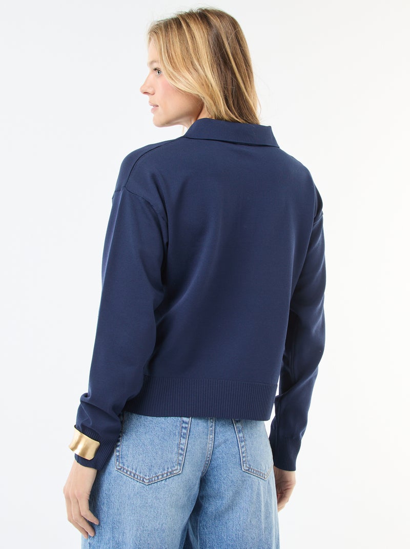 Camisola estilo pólo em malha stretch Azul - Kiabi