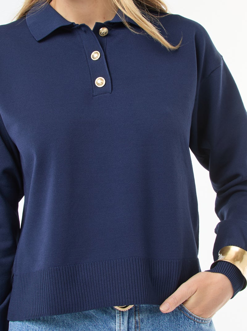 Camisola estilo pólo em malha stretch Azul - Kiabi