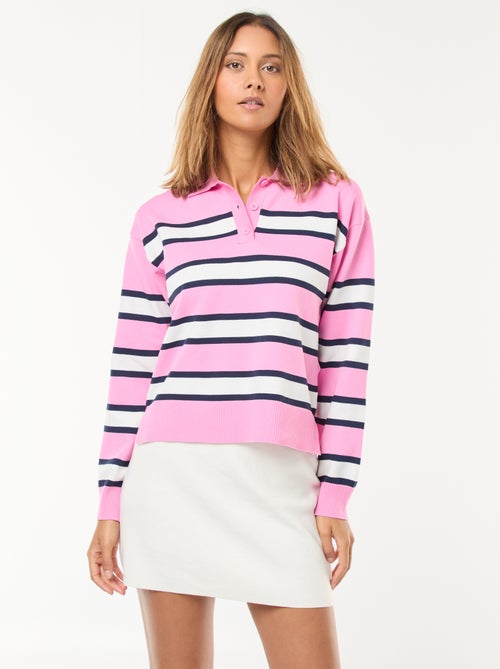 Camisola estilo polo em malha stretch - Kiabi