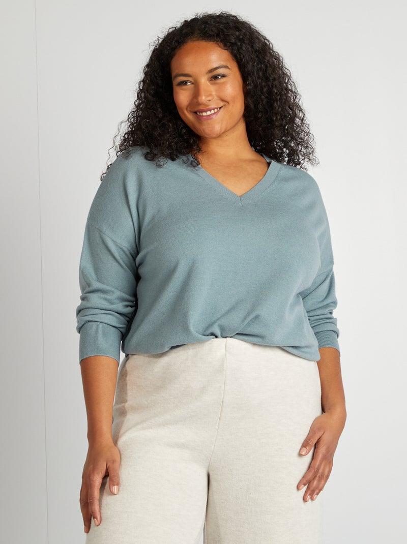 Camisola fina com gola em bico AZUL - Kiabi