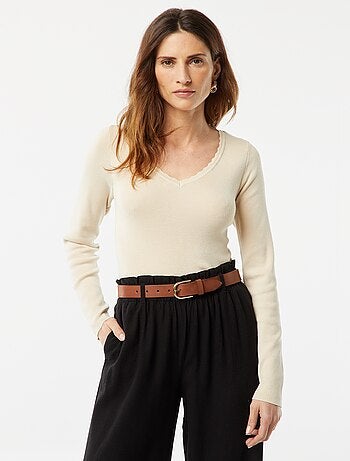 Camisola fina com manga comprida e gola em bico 'JDY'