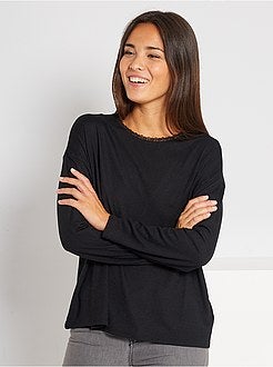 Camisola fina pormenores de renda - Kiabi