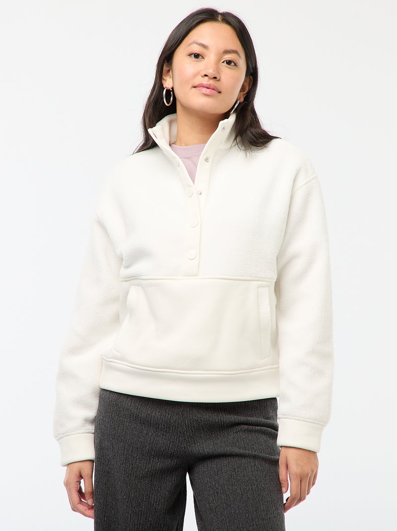 Camisola gola alta com efeito de lã de ovelha Branco - Kiabi