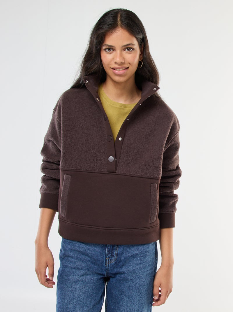 Camisola gola alta com efeito de lã de ovelha Castanho - Kiabi