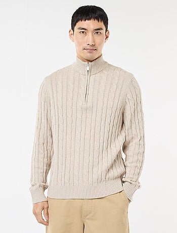 Camisola gola alta com fecho de correr e torcidos em algodão