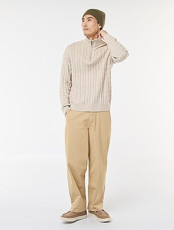 Camisola gola alta com fecho de correr e torcidos em algodão